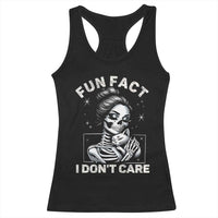 Funny Skeleton Sarcastic Racerback Tank Top Fun Fact I Don Not Care Cat Lover - Wonder Print Shop