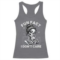 Funny Skeleton Sarcastic Racerback Tank Top Fun Fact I Don Not Care Cat Lover - Wonder Print Shop