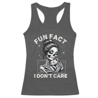 Funny Skeleton Sarcastic Racerback Tank Top Fun Fact I Don Not Care Cat Lover - Wonder Print Shop