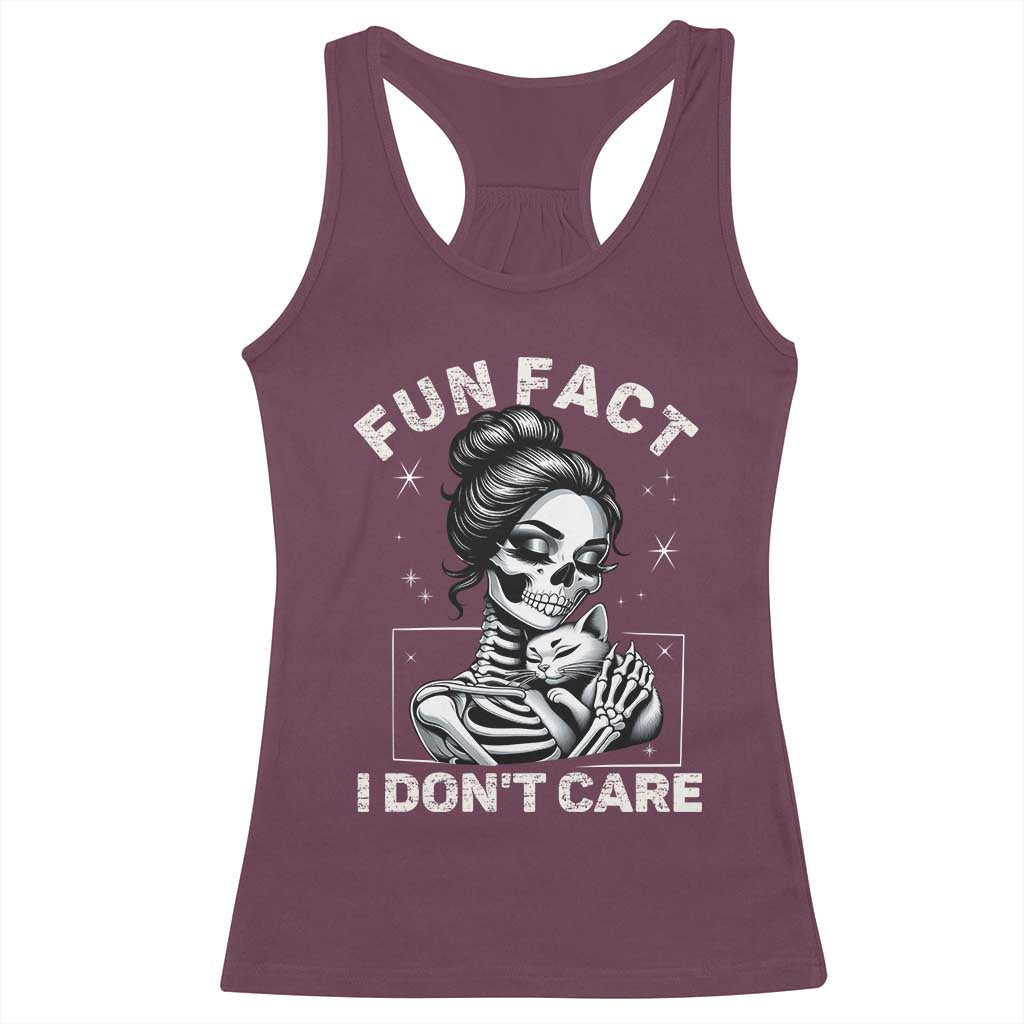 Funny Skeleton Sarcastic Racerback Tank Top Fun Fact I Don Not Care Cat Lover - Wonder Print Shop