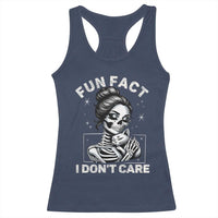 Funny Skeleton Sarcastic Racerback Tank Top Fun Fact I Don Not Care Cat Lover - Wonder Print Shop