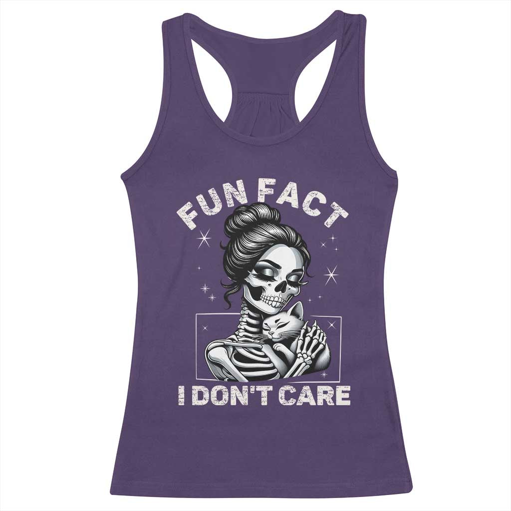 Funny Skeleton Sarcastic Racerback Tank Top Fun Fact I Don Not Care Cat Lover - Wonder Print Shop