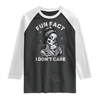 Funny Skeleton Sarcastic Raglan Shirt Fun Fact I Don Not Care Cat Lover - Wonder Print Shop