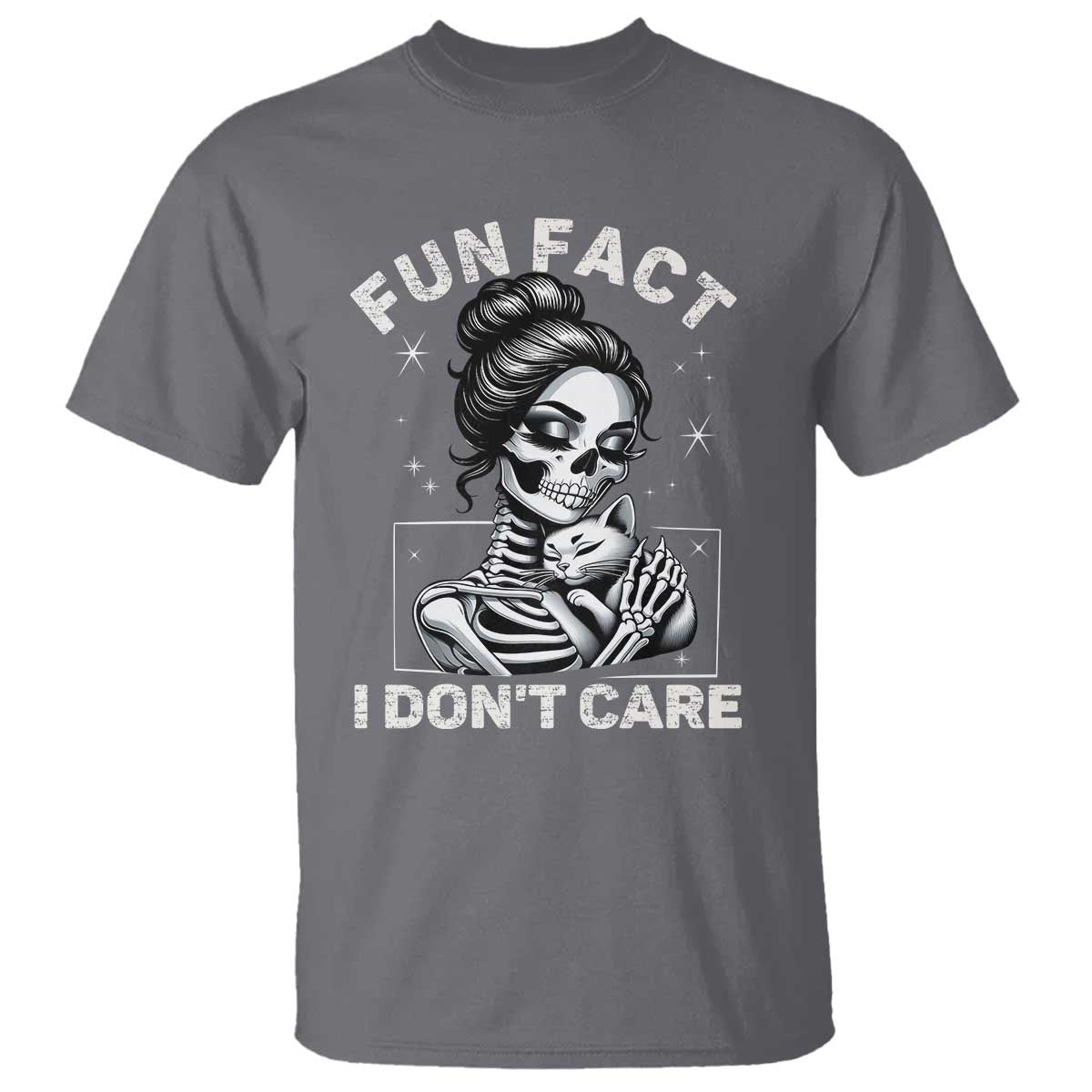 Funny Skeleton Sarcastic T Shirt Fun Fact I Don Not Care Cat Lover - Wonder Print Shop