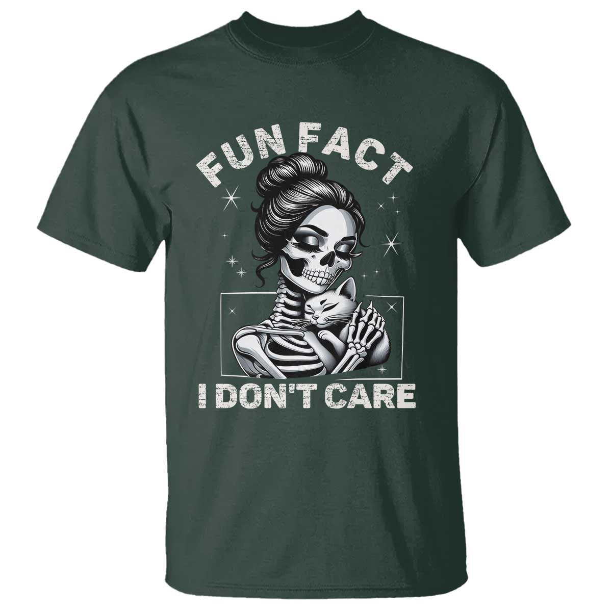 Funny Skeleton Sarcastic T Shirt Fun Fact I Don Not Care Cat Lover - Wonder Print Shop