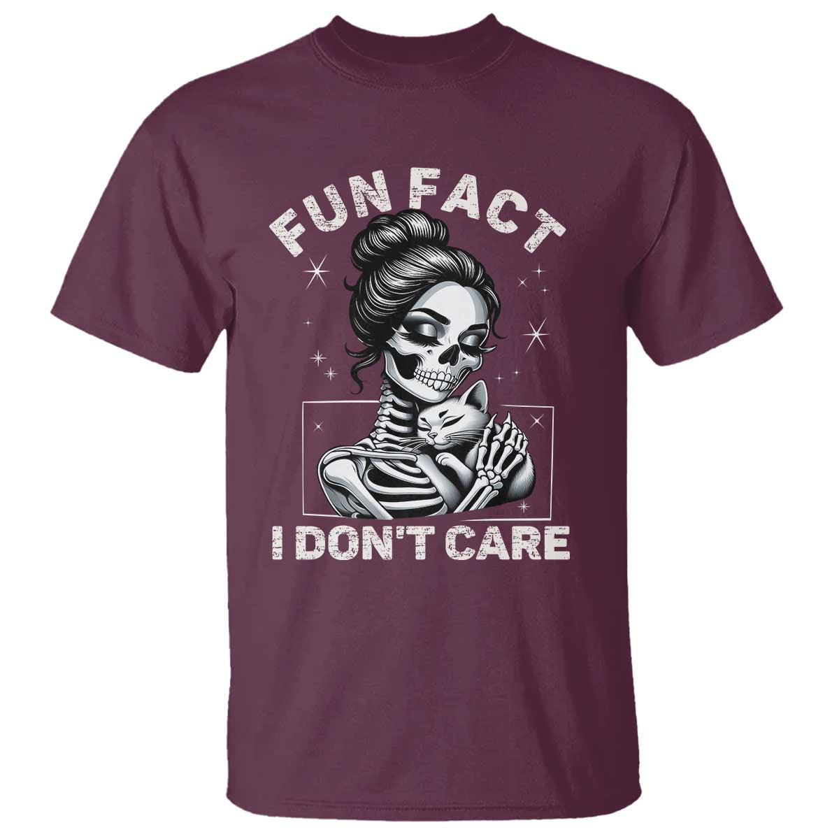 Funny Skeleton Sarcastic T Shirt Fun Fact I Don Not Care Cat Lover - Wonder Print Shop