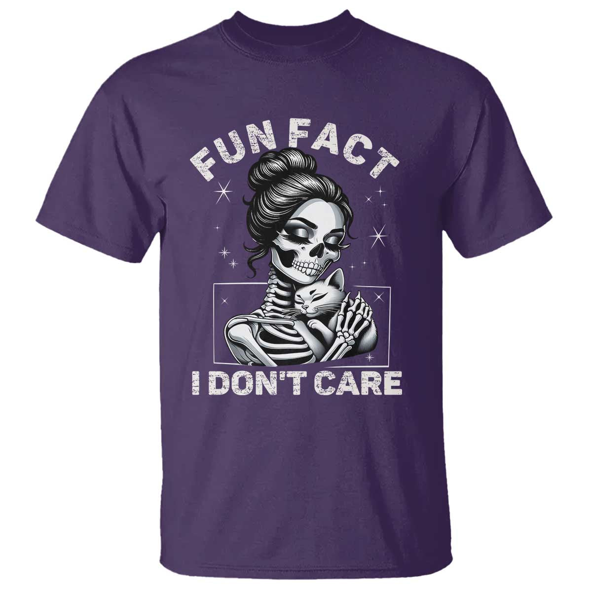 Funny Skeleton Sarcastic T Shirt Fun Fact I Don Not Care Cat Lover - Wonder Print Shop