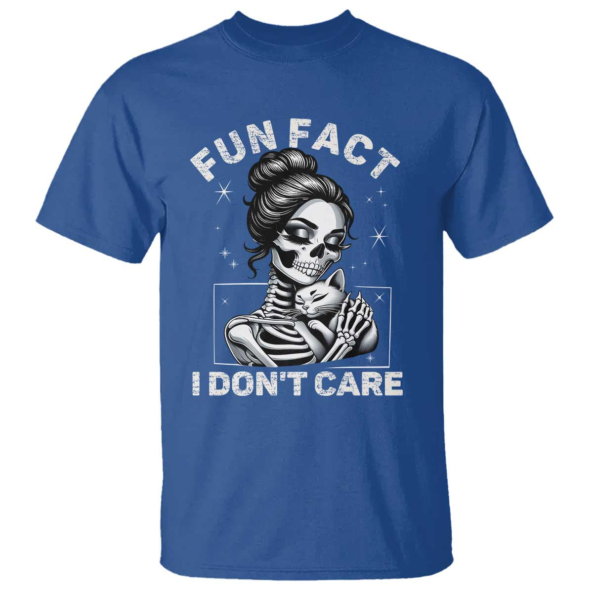Funny Skeleton Sarcastic T Shirt Fun Fact I Don Not Care Cat Lover - Wonder Print Shop