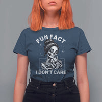 Funny Skeleton Sarcastic T Shirt For Women Fun Fact I Don Not Care Cat Lover - Wonder Print Shop