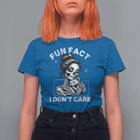 Funny Skeleton Sarcastic T Shirt For Women Fun Fact I Don Not Care Cat Lover - Wonder Print Shop