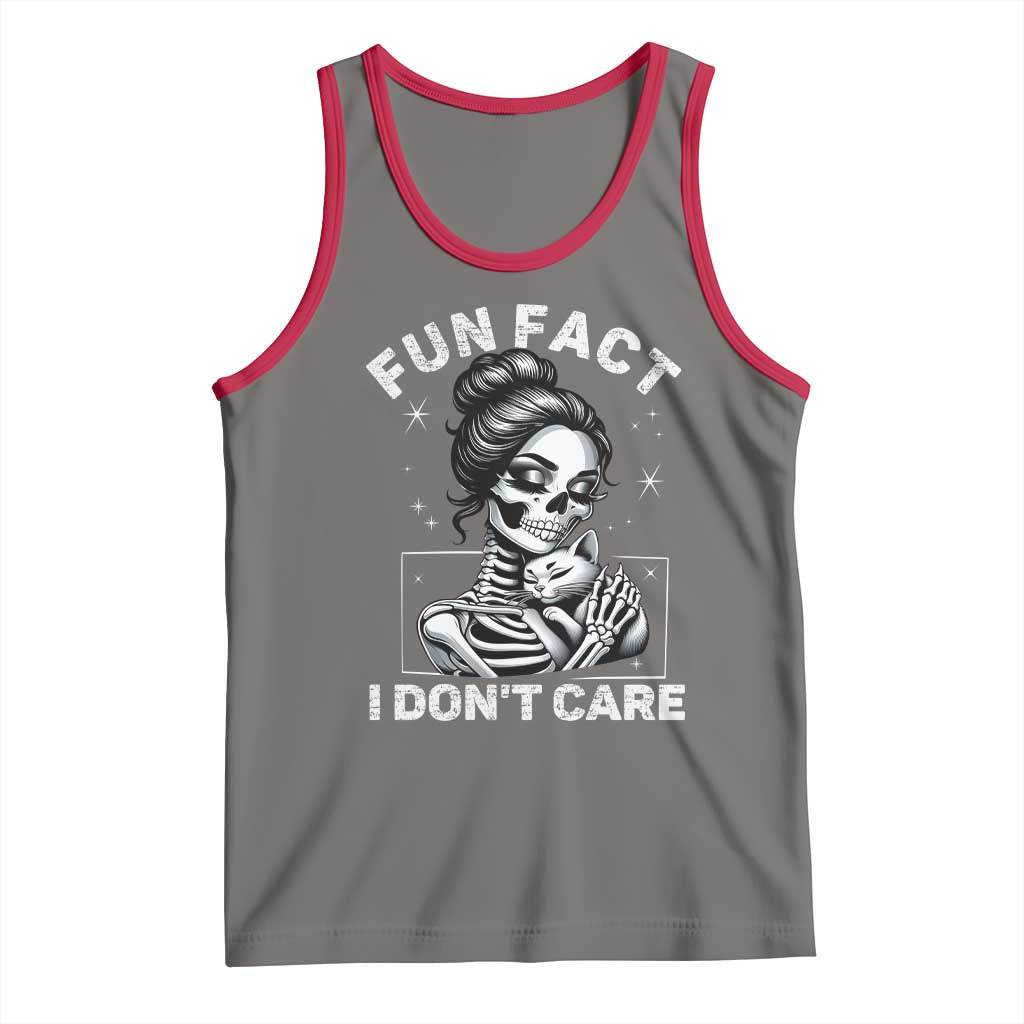 Funny Skeleton Sarcastic Tank Top Fun Fact I Don Not Care Cat Lover - Wonder Print Shop