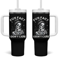 Funny Skeleton Sarcastic Tumbler With Handle Fun Fact I Don Not Care Cat Lover