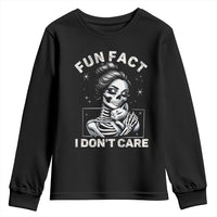 Funny Skeleton Sarcastic Youth Sweatshirt Fun Fact I Don Not Care Cat Lover - Wonder Print Shop