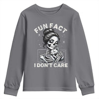 Funny Skeleton Sarcastic Youth Sweatshirt Fun Fact I Don Not Care Cat Lover - Wonder Print Shop