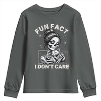 Funny Skeleton Sarcastic Youth Sweatshirt Fun Fact I Don Not Care Cat Lover - Wonder Print Shop
