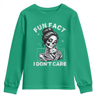 Funny Skeleton Sarcastic Youth Sweatshirt Fun Fact I Don Not Care Cat Lover - Wonder Print Shop