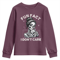 Funny Skeleton Sarcastic Youth Sweatshirt Fun Fact I Don Not Care Cat Lover - Wonder Print Shop