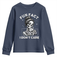 Funny Skeleton Sarcastic Youth Sweatshirt Fun Fact I Don Not Care Cat Lover - Wonder Print Shop