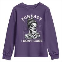 Funny Skeleton Sarcastic Youth Sweatshirt Fun Fact I Don Not Care Cat Lover - Wonder Print Shop