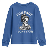 Funny Skeleton Sarcastic Youth Sweatshirt Fun Fact I Don Not Care Cat Lover - Wonder Print Shop