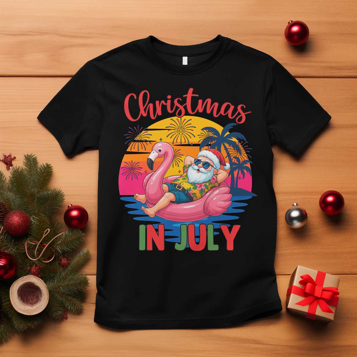 Funny Hawaiian Christmas T Shirt Santa Beach Tropical Xmas - Wonder Print Shop