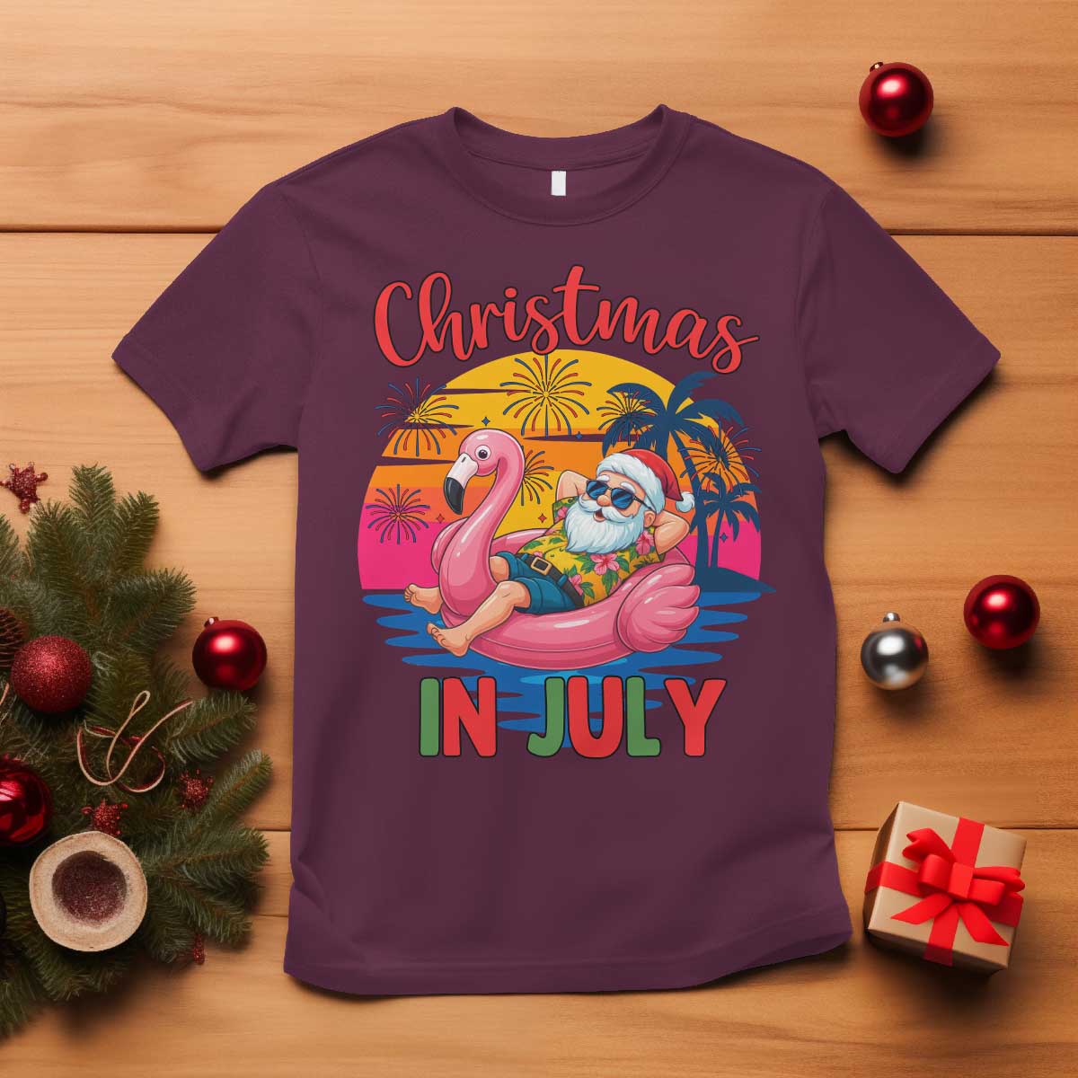 Funny Hawaiian Christmas T Shirt Santa Beach Tropical Xmas - Wonder Print Shop