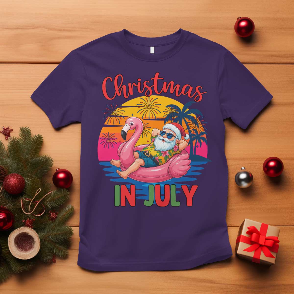 Funny Hawaiian Christmas T Shirt Santa Beach Tropical Xmas - Wonder Print Shop