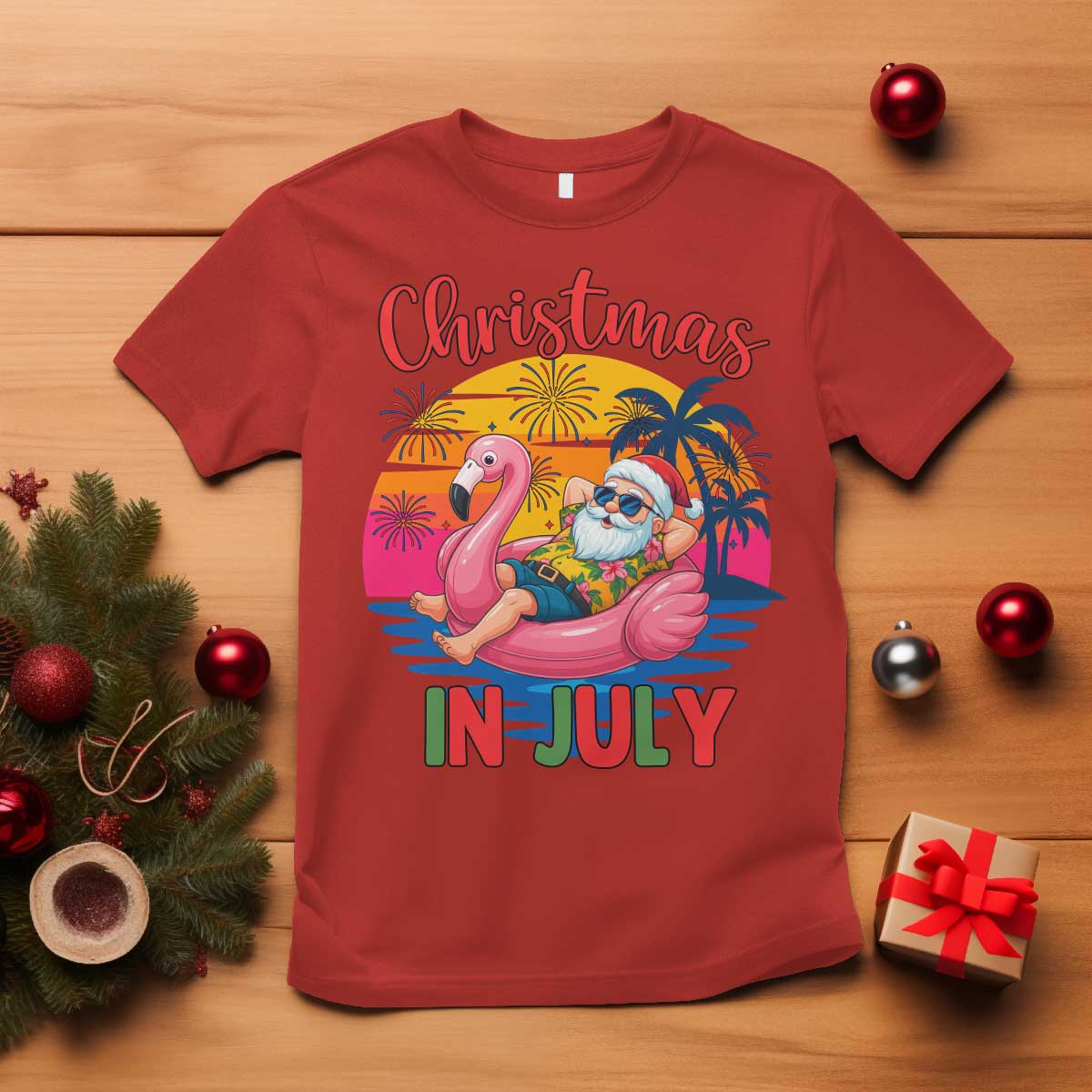 Funny Hawaiian Christmas T Shirt Santa Beach Tropical Xmas - Wonder Print Shop