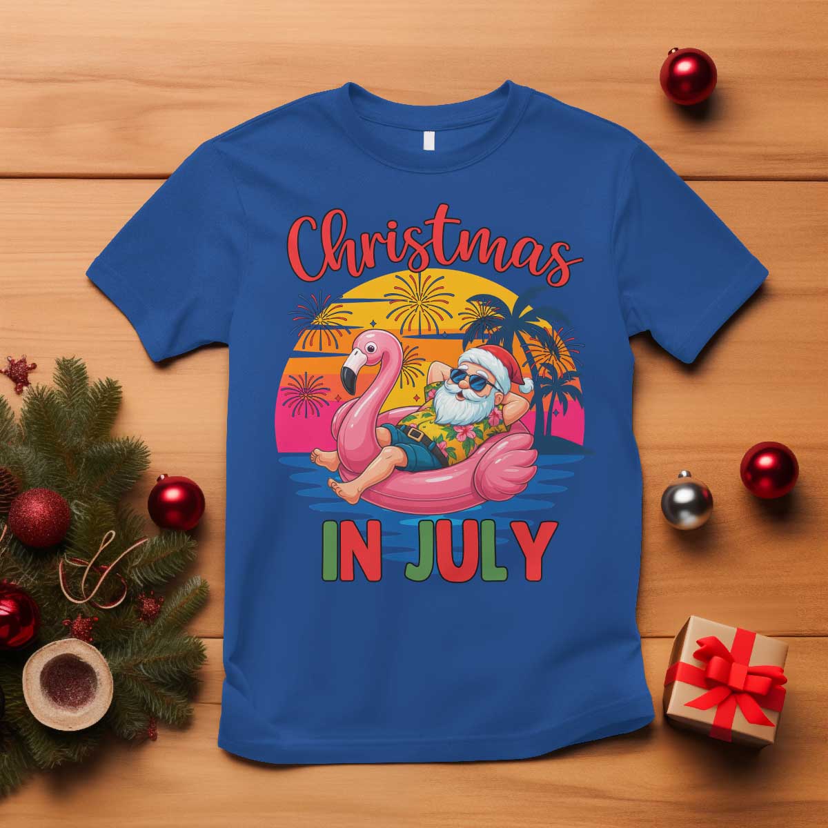 Funny Hawaiian Christmas T Shirt Santa Beach Tropical Xmas - Wonder Print Shop