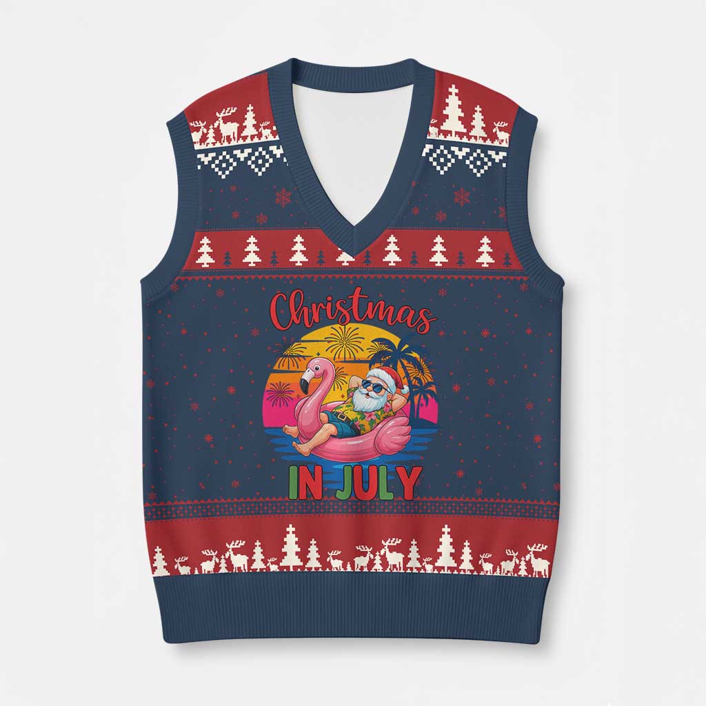 Funny Hawaiian Xmas V-Neck Knit Sweater Vest Santa Beach Tropical Xmas - Wonder Print Shop