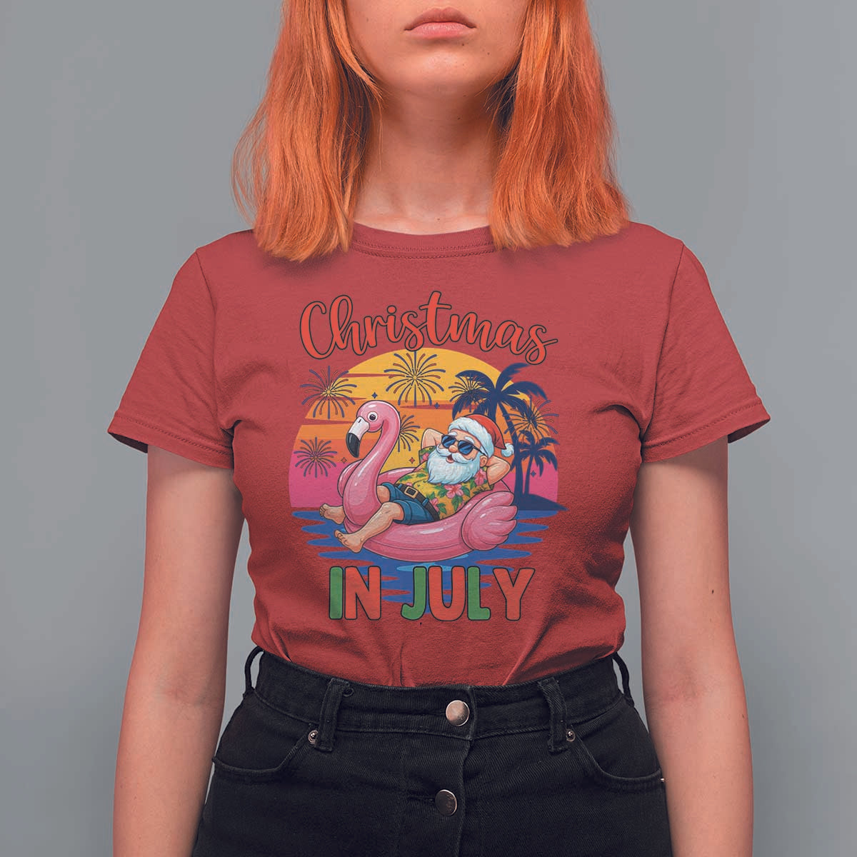 Funny Hawaiian Christmas T Shirt For Women Santa Beach Tropical Xmas - Wonder Print Shop