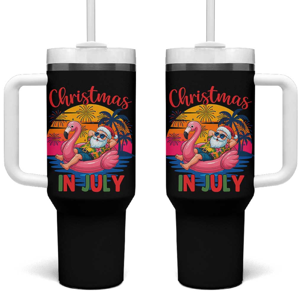 Funny Hawaiian Christmas Tumbler With Handle Santa Beach Tropical Xmas - Wonder Print Shop