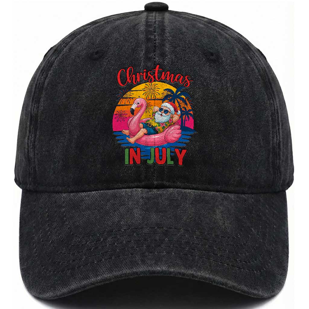 Funny Hawaiian Christmas Washed Cotton Baseball Cap Santa Beach Tropical Xmas