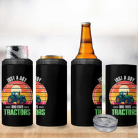 Funny Farmer 4 in 1 Can Cooler Tumbler Just A Boy Who Loves Tractors