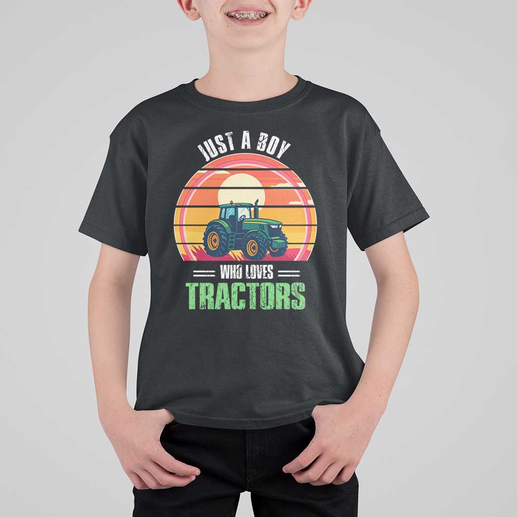 Funny Farmer T Shirt For Kid Just A Boy Who Loves Tractors - Wonder Print Shop