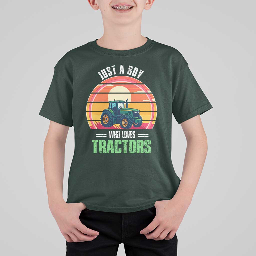 Funny Farmer T Shirt For Kid Just A Boy Who Loves Tractors - Wonder Print Shop