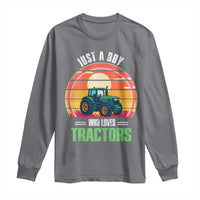 Funny Farmer Long Sleeve Shirt Just A Boy Who Loves Tractors - Wonder Print Shop