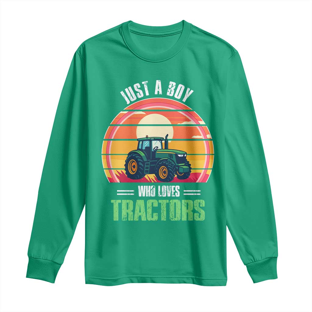 Funny Farmer Long Sleeve Shirt Just A Boy Who Loves Tractors - Wonder Print Shop