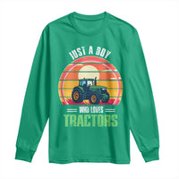 Funny Farmer Long Sleeve Shirt Just A Boy Who Loves Tractors - Wonder Print Shop