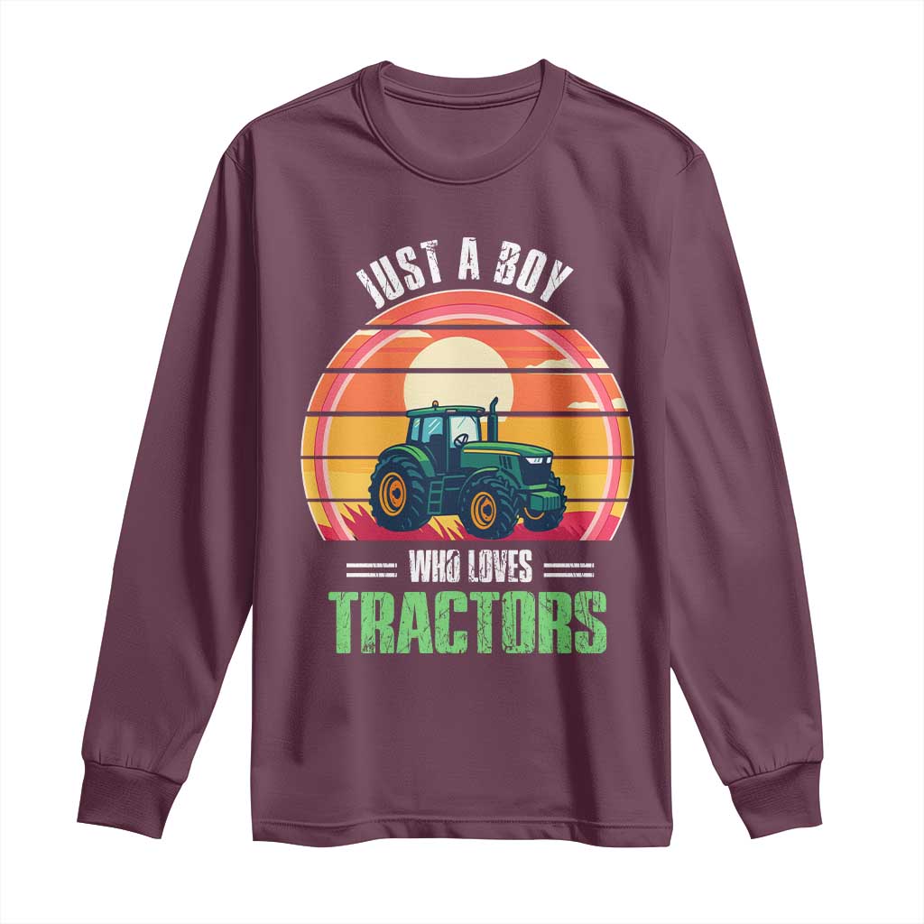 Funny Farmer Long Sleeve Shirt Just A Boy Who Loves Tractors - Wonder Print Shop