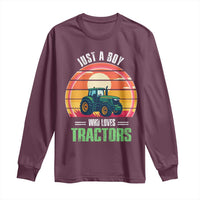 Funny Farmer Long Sleeve Shirt Just A Boy Who Loves Tractors - Wonder Print Shop