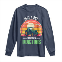 Funny Farmer Long Sleeve Shirt Just A Boy Who Loves Tractors - Wonder Print Shop