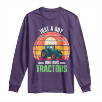Funny Farmer Long Sleeve Shirt Just A Boy Who Loves Tractors - Wonder Print Shop