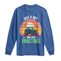 Funny Farmer Long Sleeve Shirt Just A Boy Who Loves Tractors - Wonder Print Shop