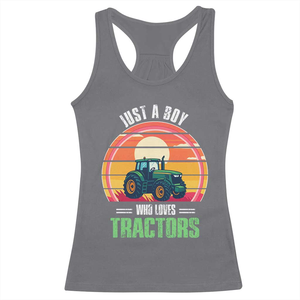 Funny Farmer Racerback Tank Top Just A Boy Who Loves Tractors - Wonder Print Shop