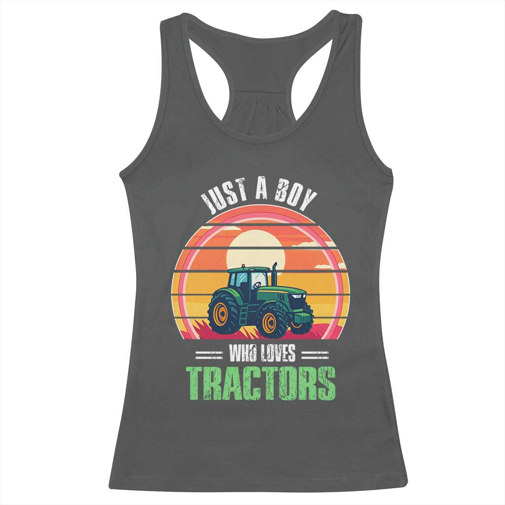 Funny Farmer Racerback Tank Top Just A Boy Who Loves Tractors - Wonder Print Shop