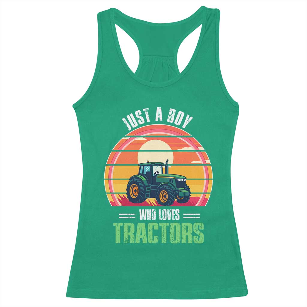 Funny Farmer Racerback Tank Top Just A Boy Who Loves Tractors - Wonder Print Shop