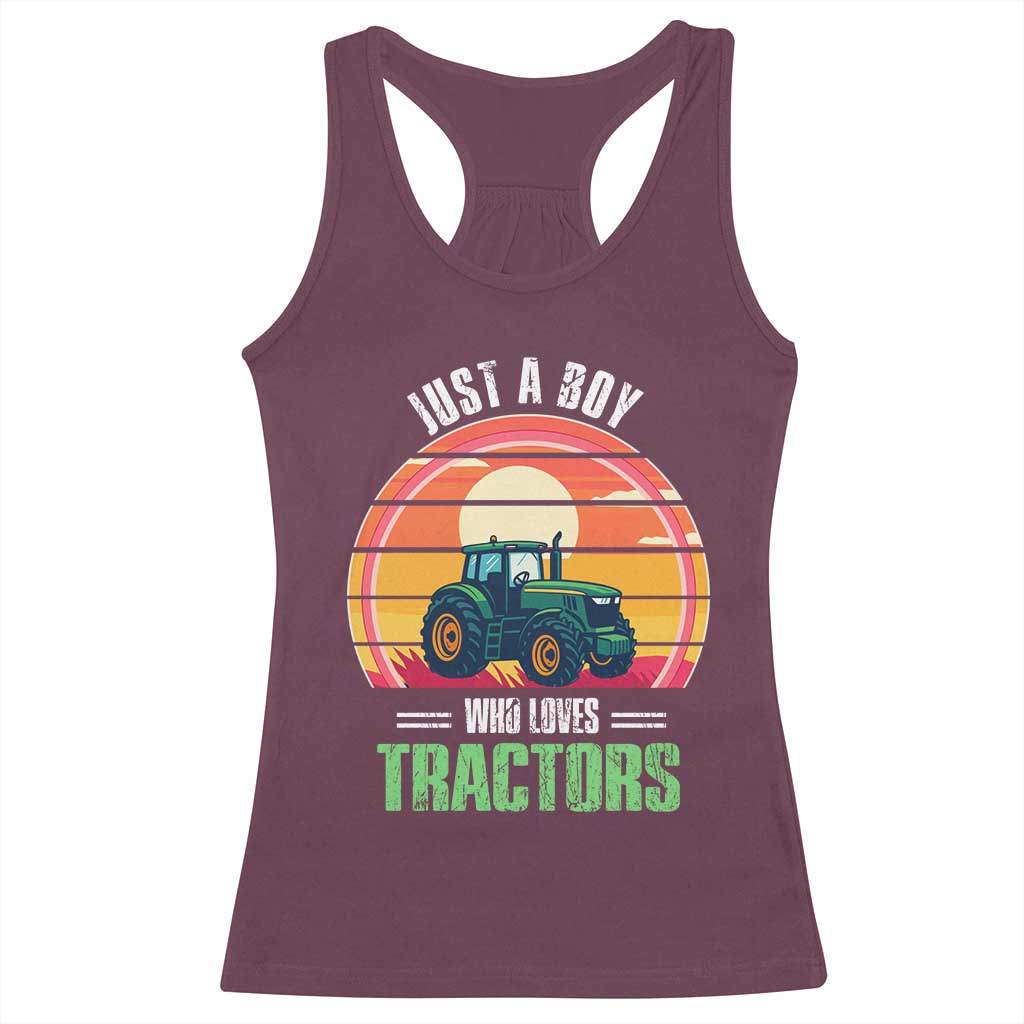 Funny Farmer Racerback Tank Top Just A Boy Who Loves Tractors - Wonder Print Shop