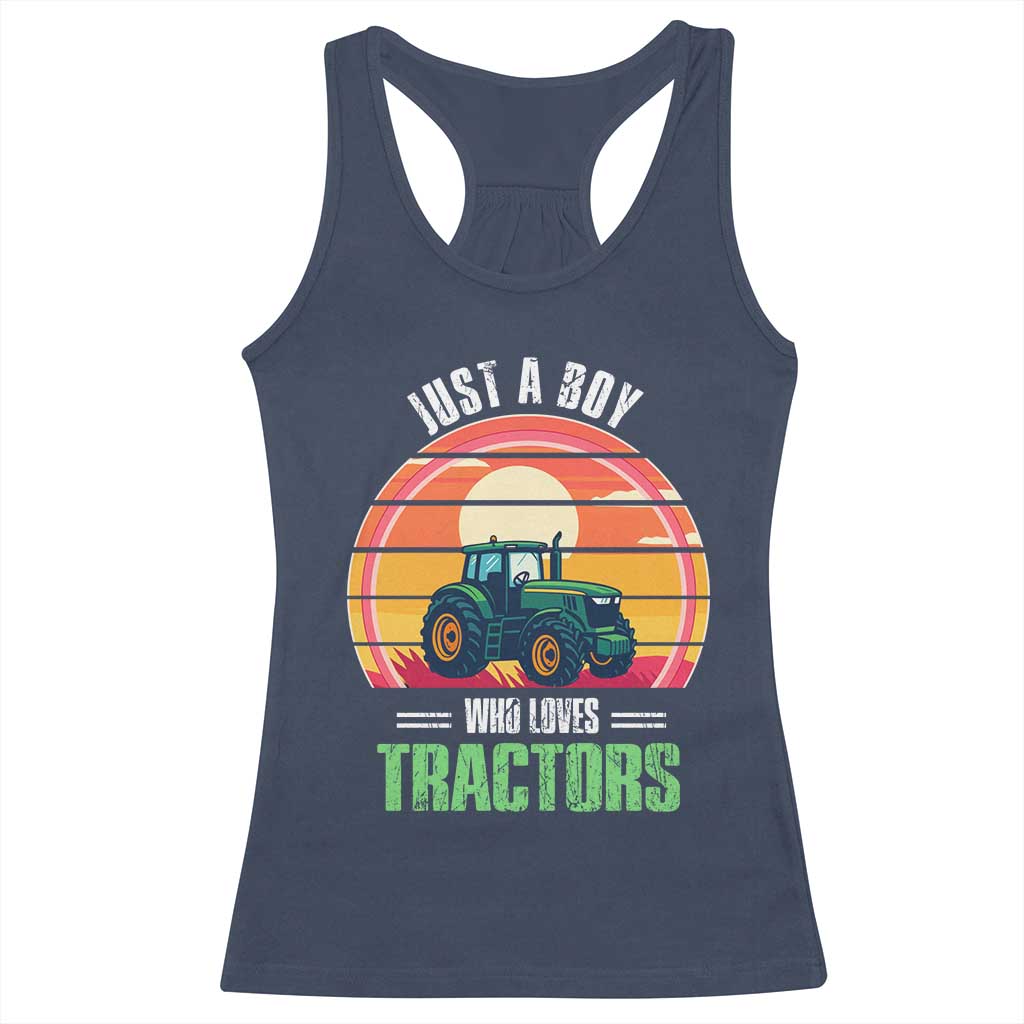 Funny Farmer Racerback Tank Top Just A Boy Who Loves Tractors - Wonder Print Shop