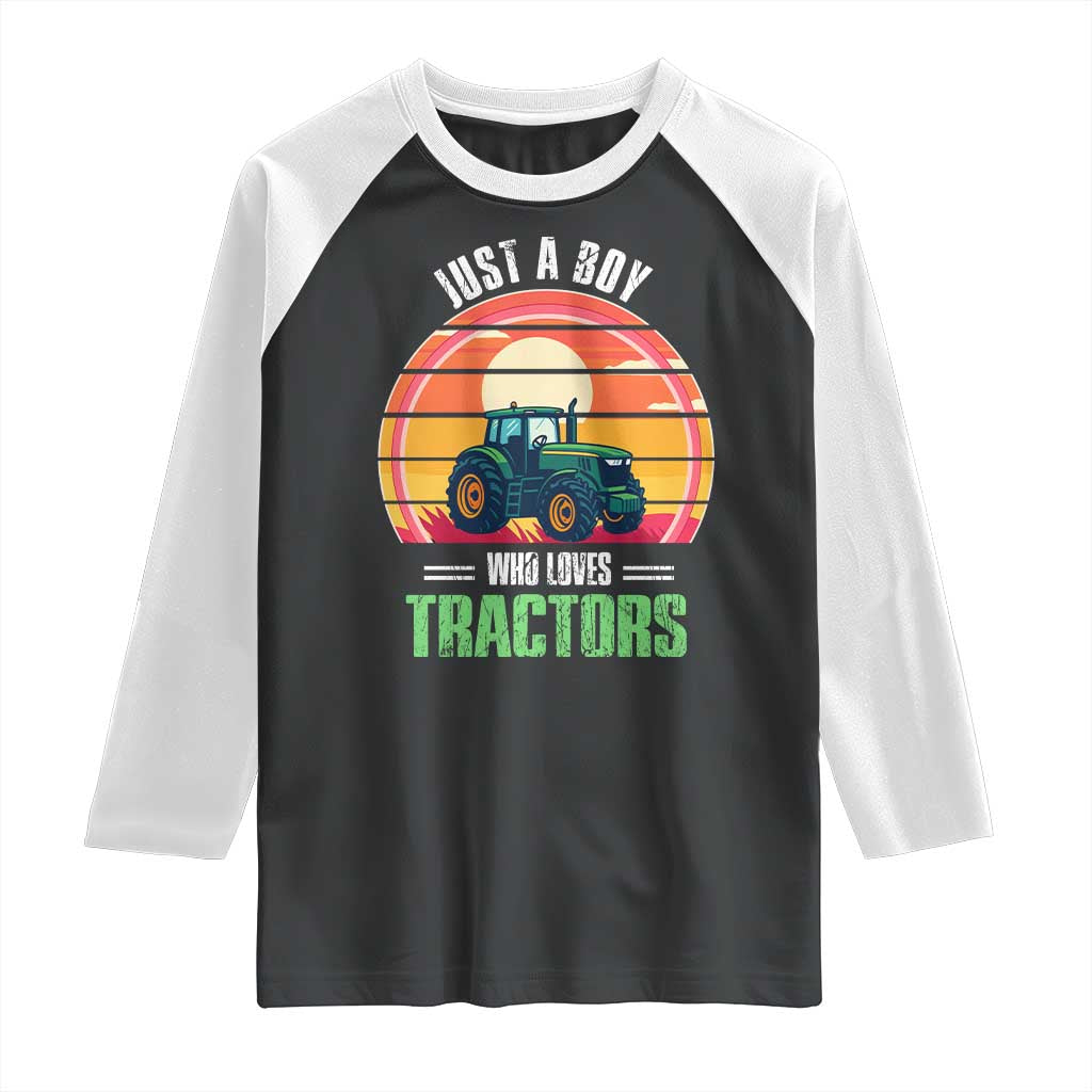 Funny Farmer Raglan Shirt Just A Boy Who Loves Tractors - Wonder Print Shop